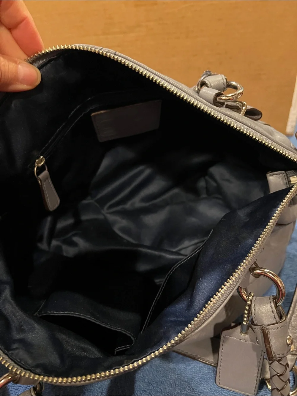 Coach Gray Braided Leather Satchel with Signature Pattern